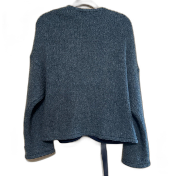 Alfred Sung Wrap Sweater Womens Size 8 Teal Blue Acrylic Mohair Blend Cozy Fall - Picture 2 of 6